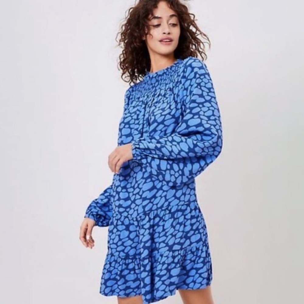 Ann Taylor LOFT Cheetah Print‎ Smocked Yoke Swing Dress M